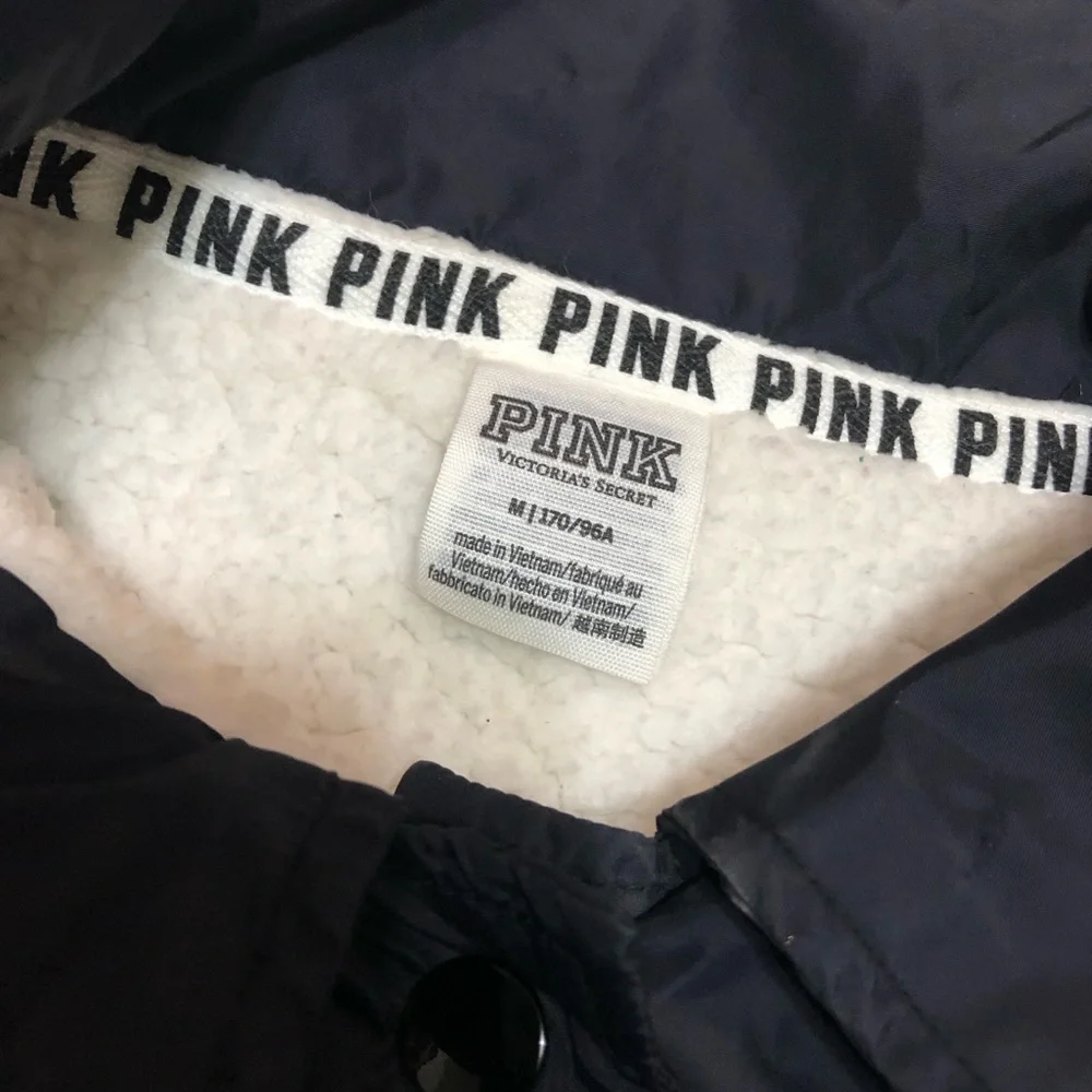 VICTORIAS SECRET PINK BLACK SHERPA LINED ANORAK WINDBREAKER COAT JACKET Sz M - Picture 10 of 15